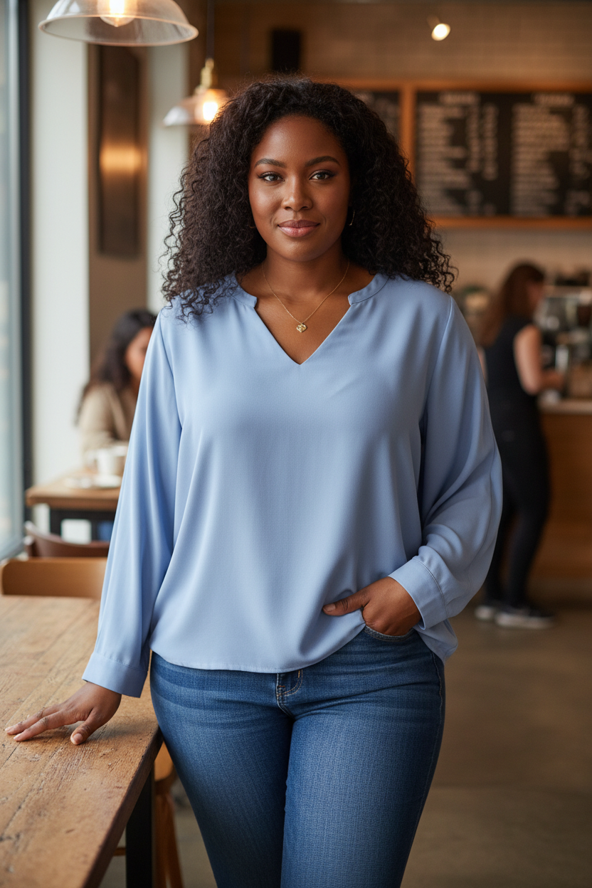 Café Lifestyle Blue Blouse