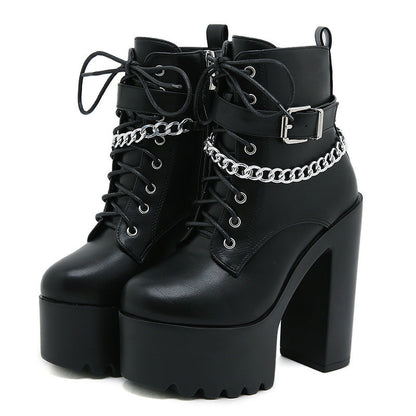 Women's chunky-heel platform booties with zipper by Hexa Noir