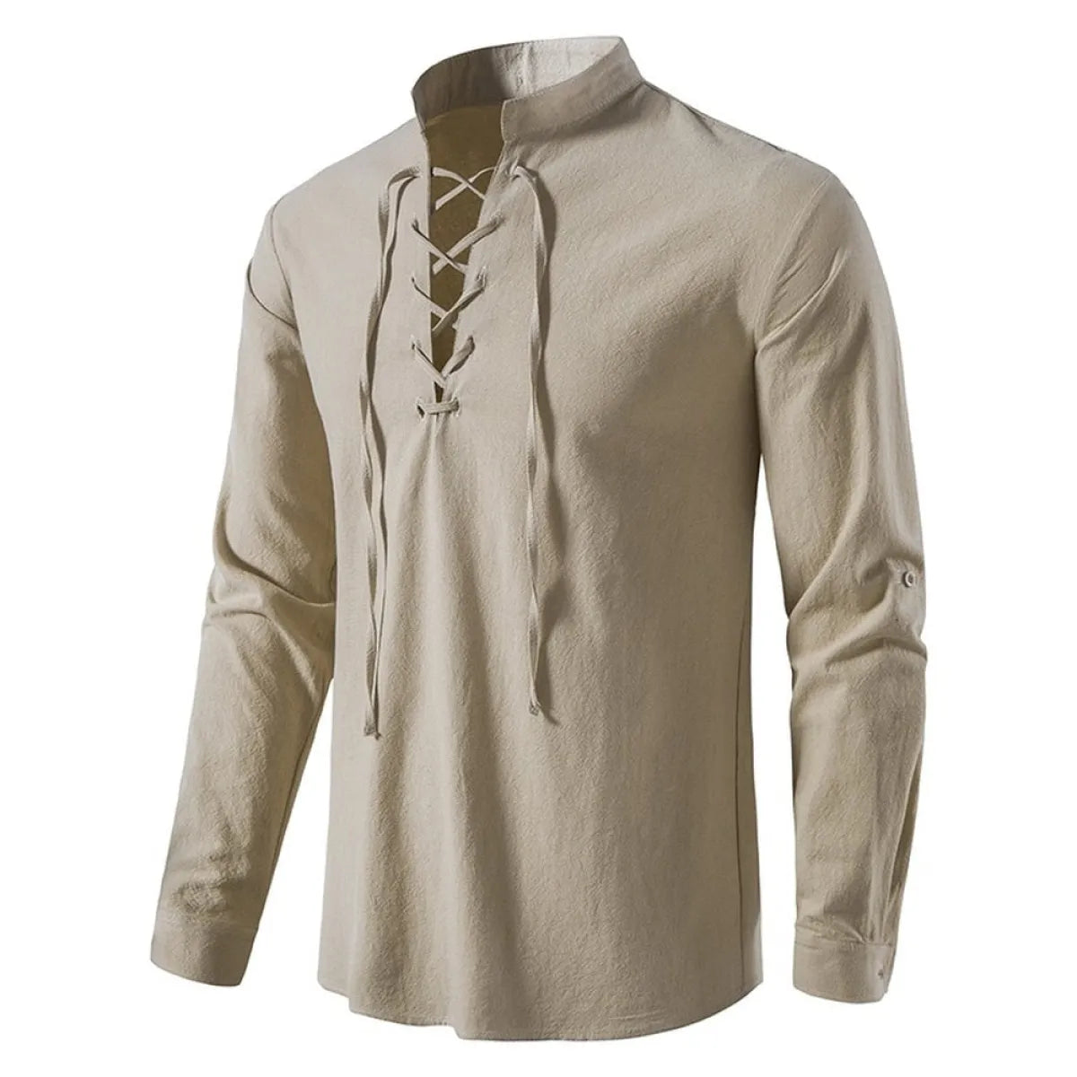 Men's Lace-Up Cotton Linen Long Sleeve Shirt