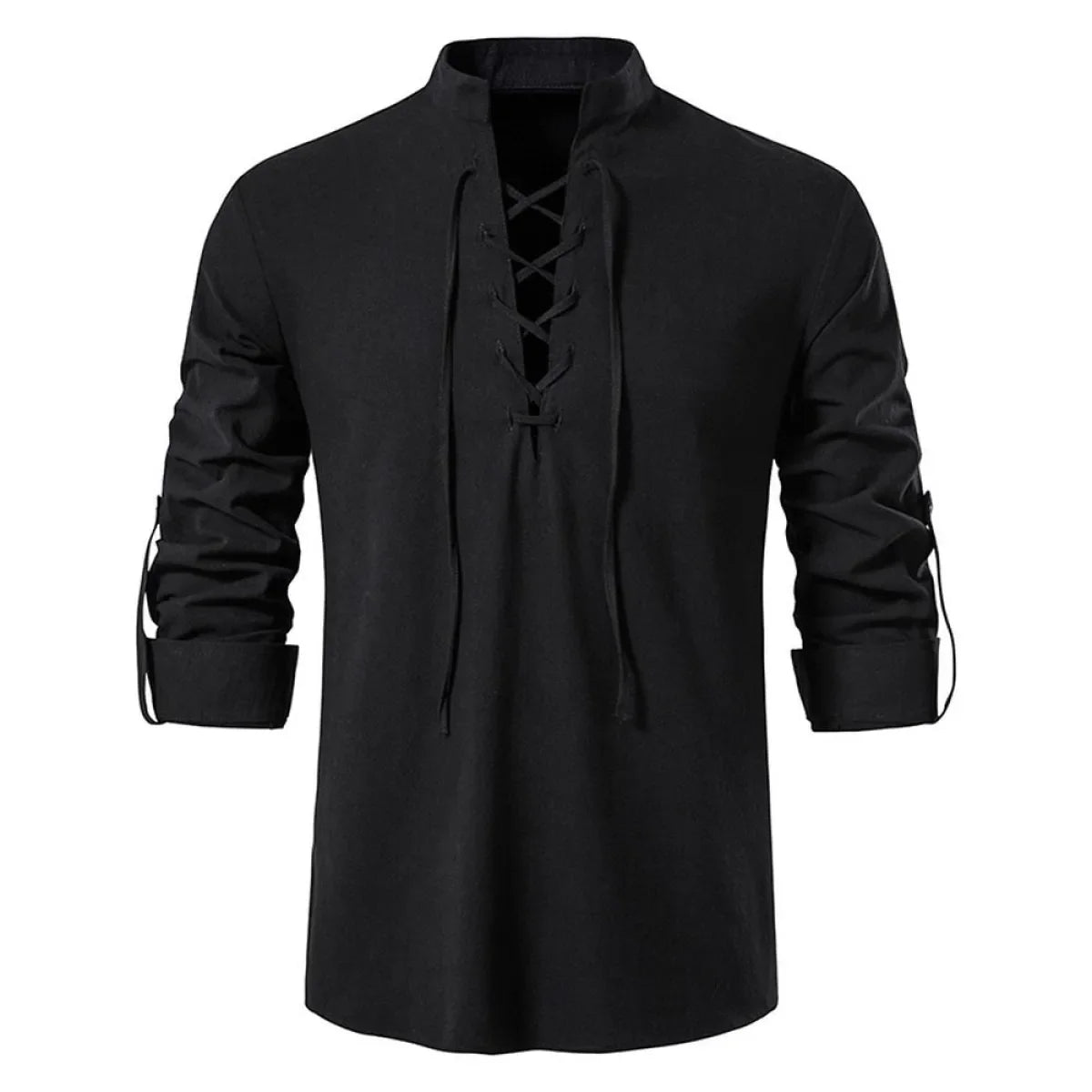 Men's Lace-Up Cotton Linen Long Sleeve Shirt