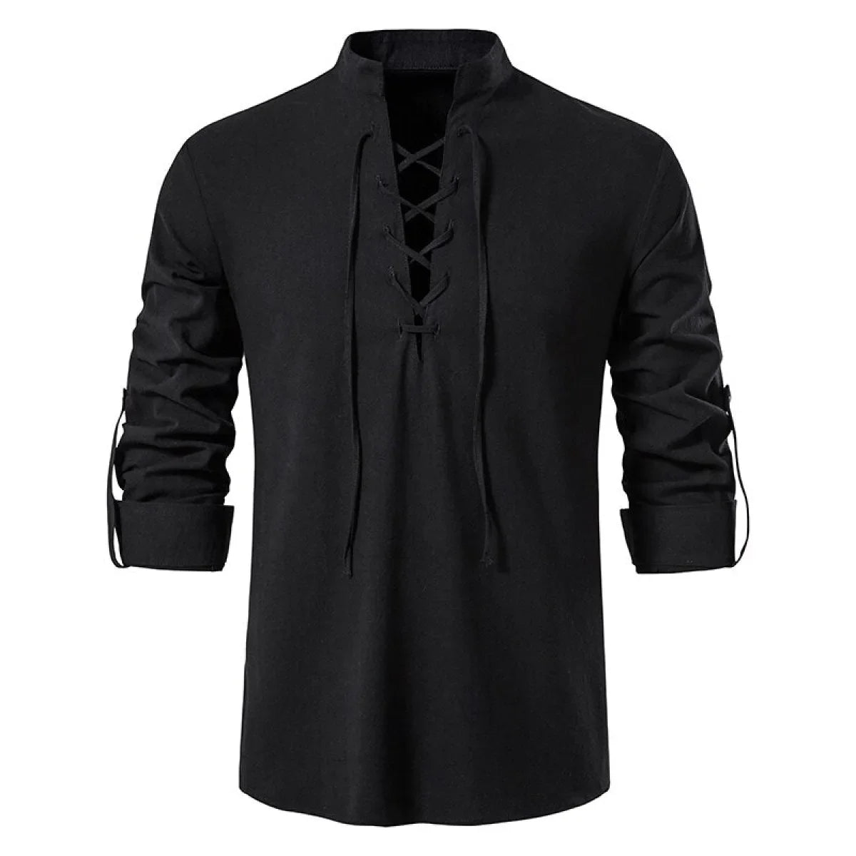 Men's Lace-Up Cotton Linen Long Sleeve Shirt