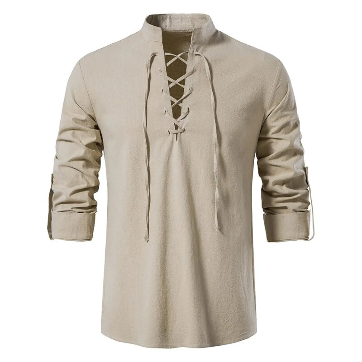 Men's Lace-Up Cotton Linen Long Sleeve Shirt