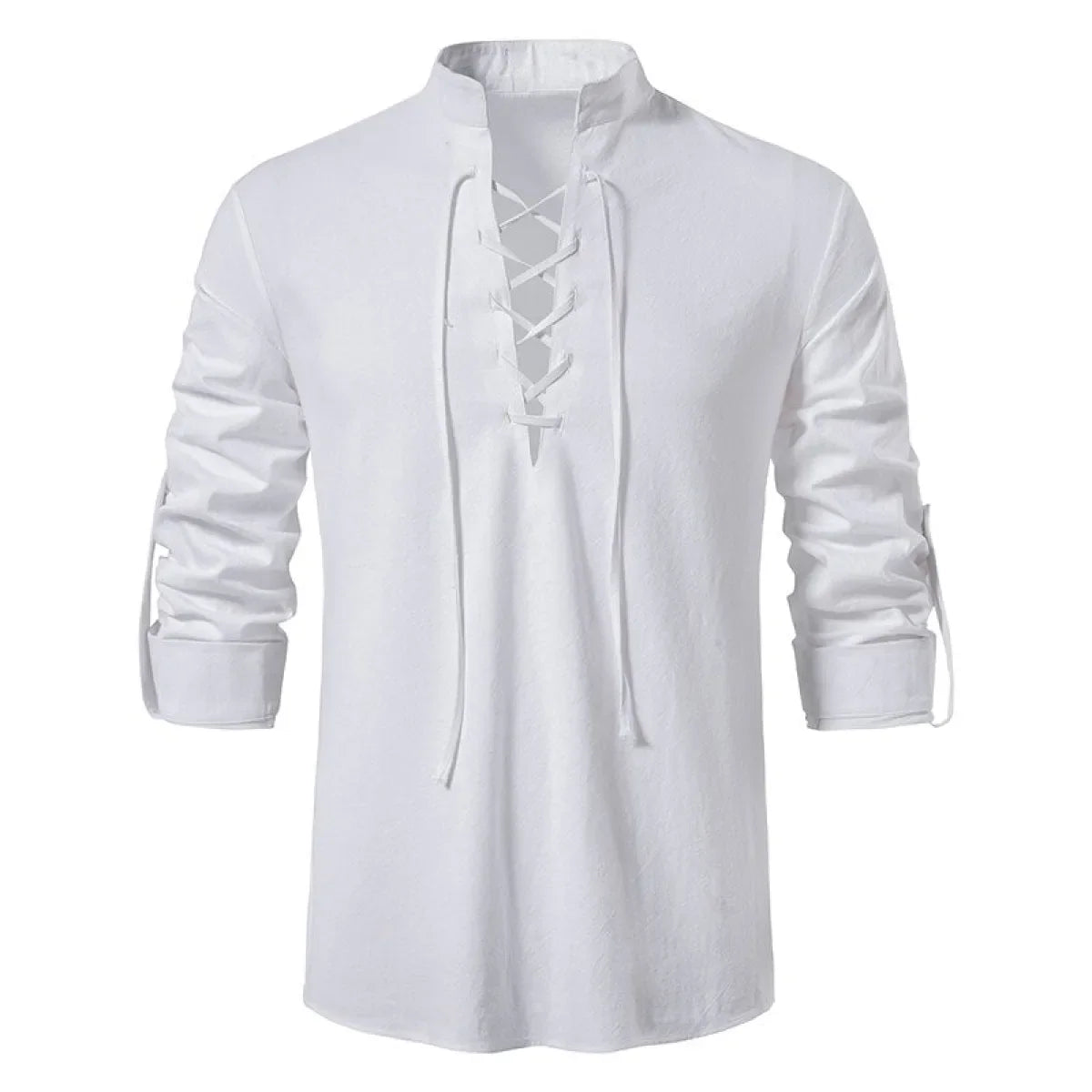 Men's Lace-Up Cotton Linen Long Sleeve Shirt