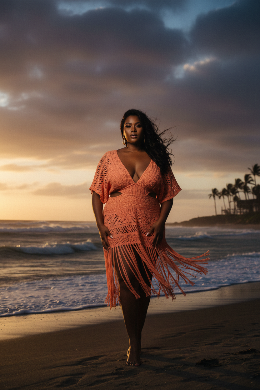 Fringe Crochet V-Neck Cover-Up Dress - Editorial