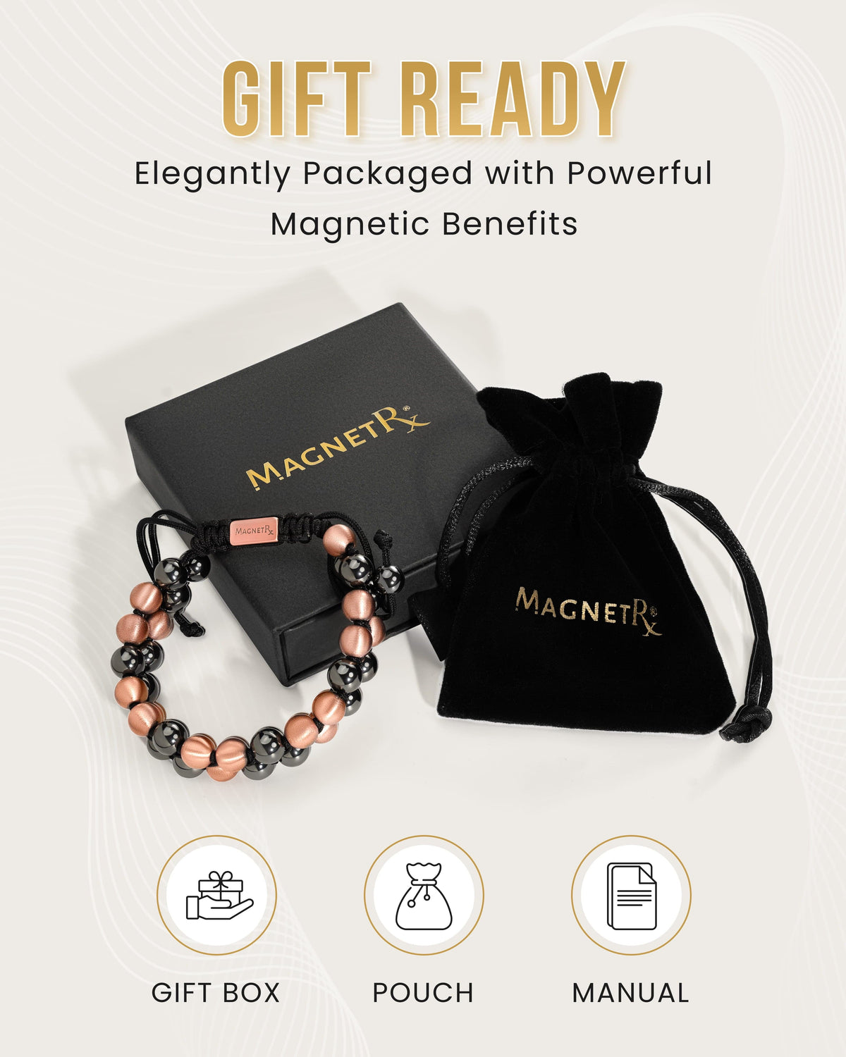 Double-row magnetic hematite copper therapy bracelet by Hexa Noir