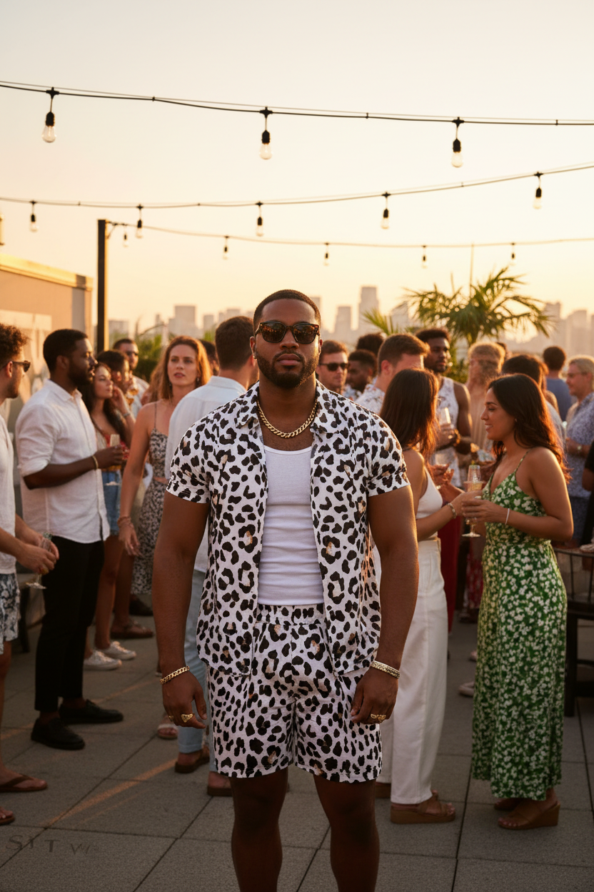 Men's Leopard Set Summer Party Shot