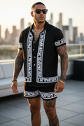 Men's Printed Button Up Set Fully Buttoned