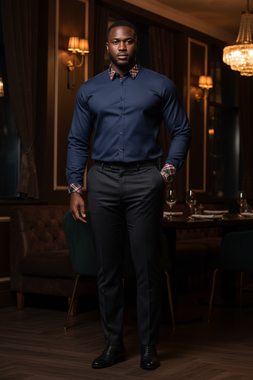 Men's Slim Fit Plaid Trim - Navy Editorial