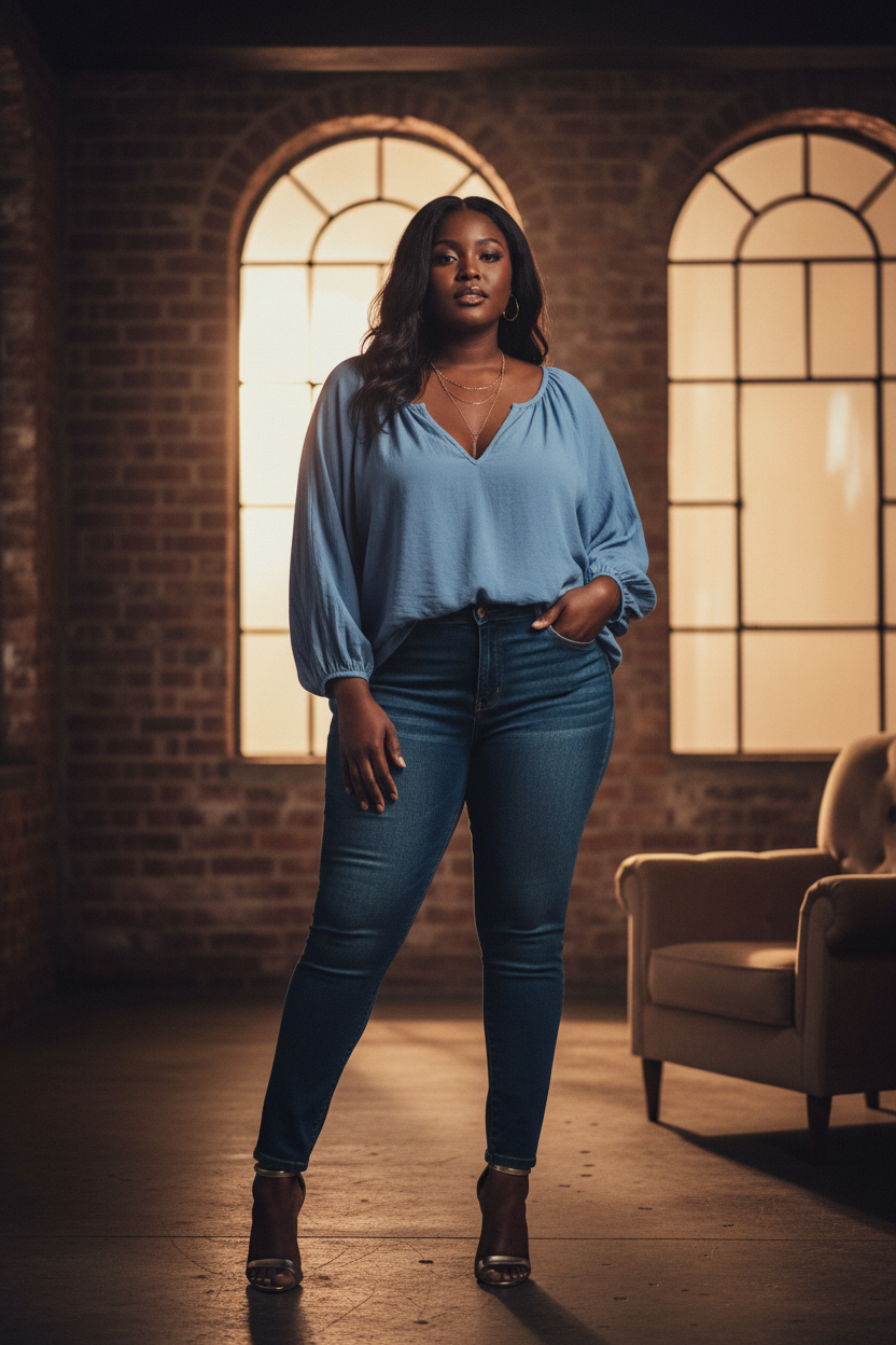 Moody Indoor Lifestyle Blue Blouse