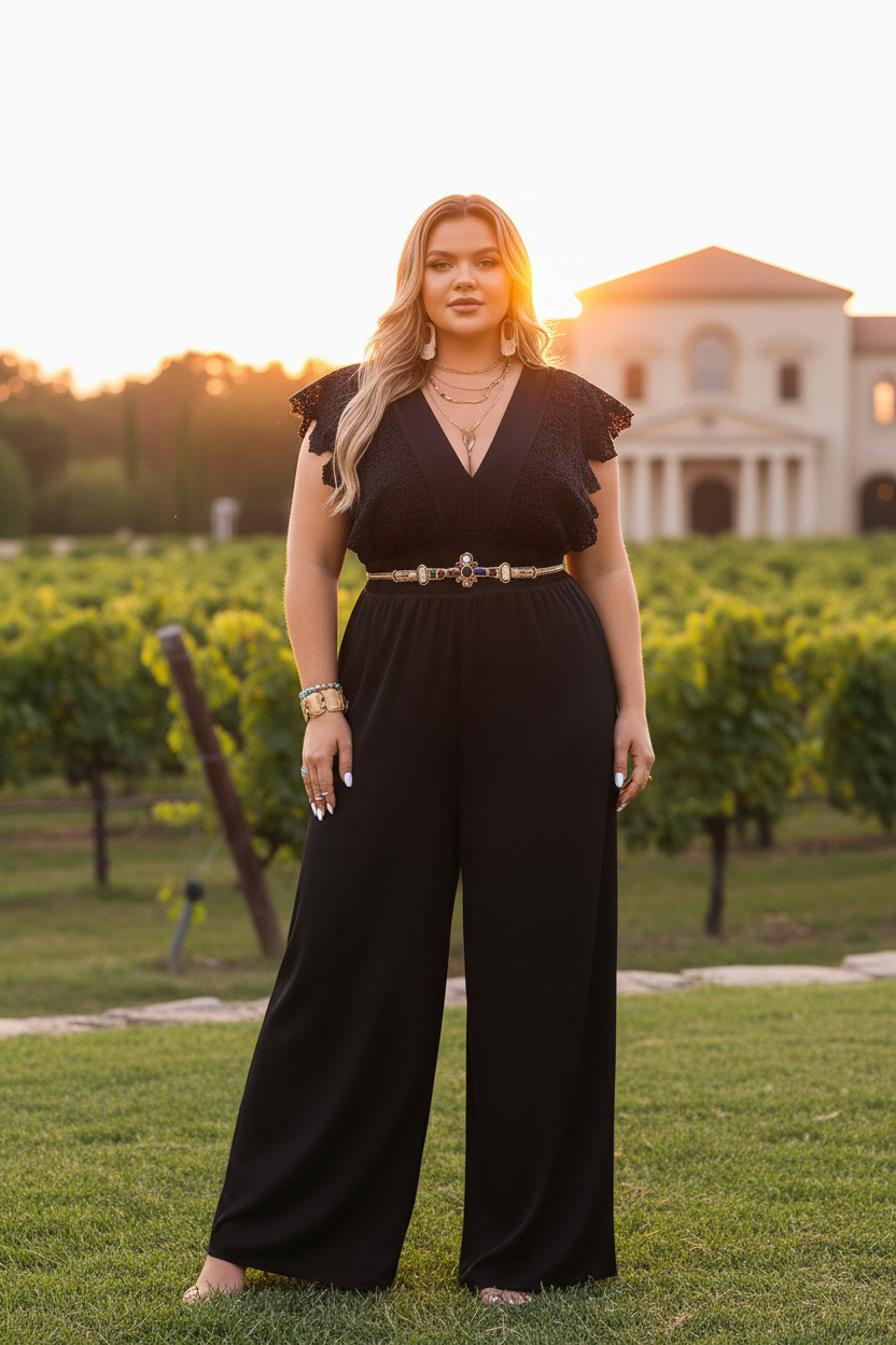 Plus Size Lace Jumpsuit Wedding Sunset Editorial