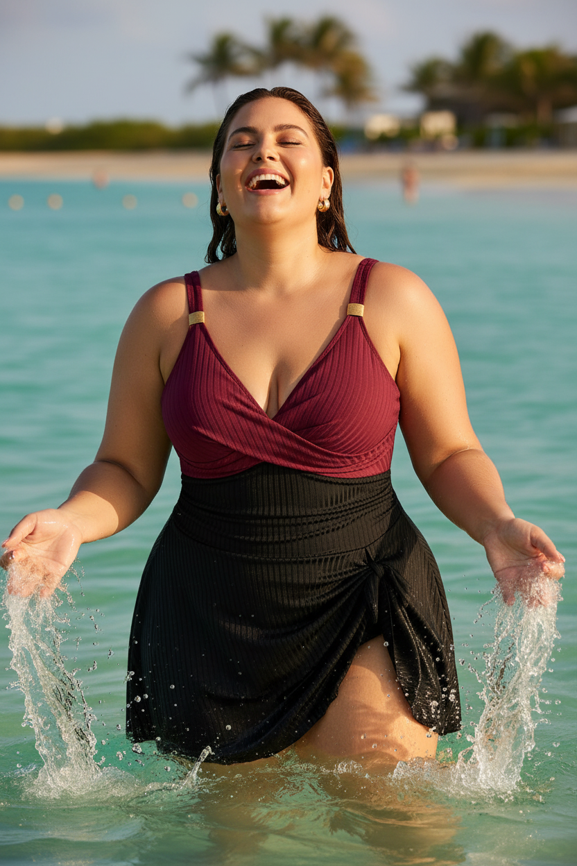 Plus Size Ruched Swim Dress Beach Editorial