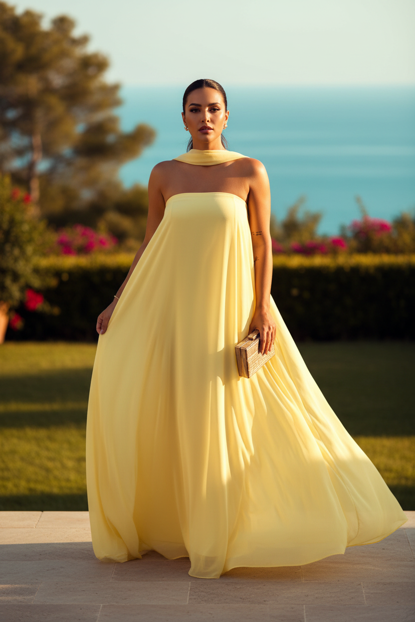 Plus Size Tube Flowy Maxi Dress Light Yellow