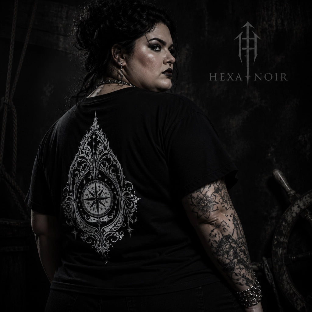 Compass Rose Vintage Nautical Back Print Unisex Graphic Tee