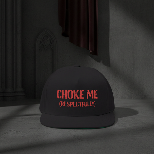 Respectfully embroidered flat-bill cap mockup