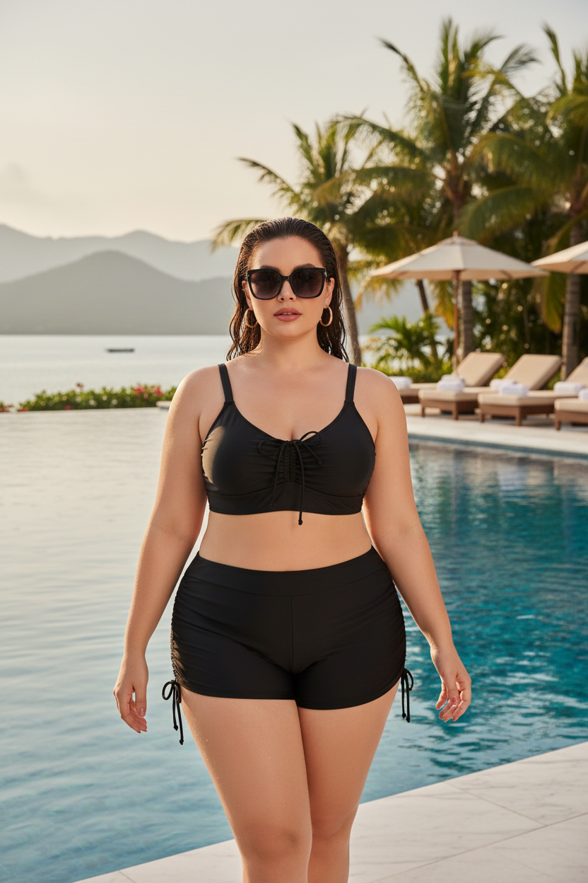 Ruched Drawstring Swim Set â€“ Luxury Pool Editorial