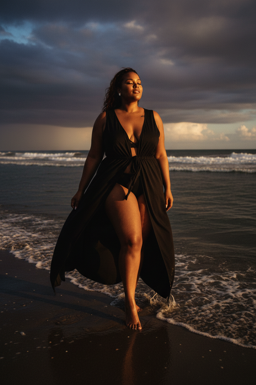 Sleeveless Tie Front Cover-Up - Bronze Woman Editorial
