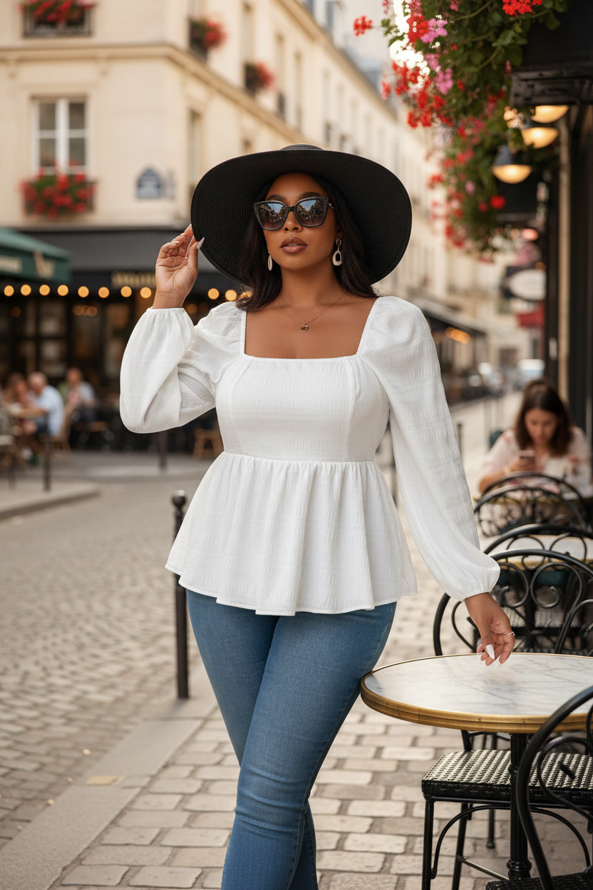 Square Neck Peplum Blouse â€“ Paris CafÃ© Editorial
